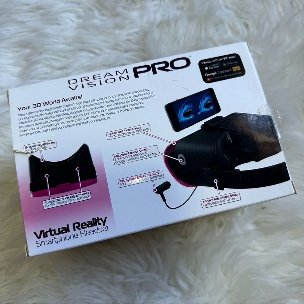 tzumi Dream Vision Pro VR Virtual Reality Headset w/ Ear Buds PINK, iOS/Android